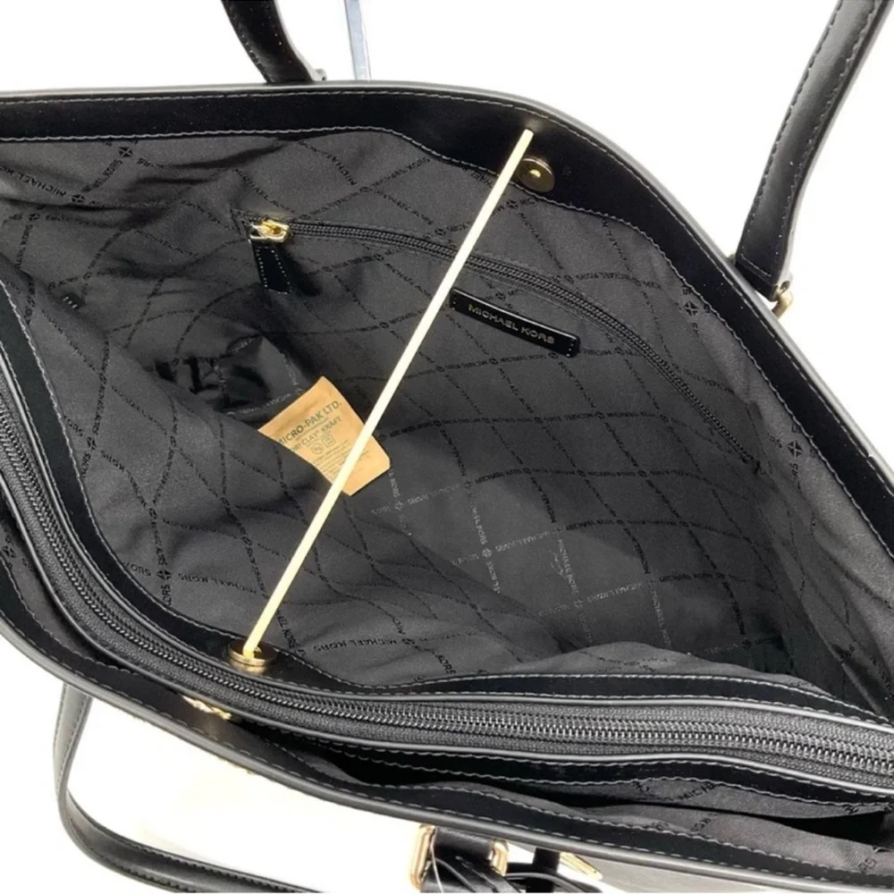 Michael Kors Bag Large Sheila Mf Tote Bag & Large Trifold Wallet Black/Gold - Picture 8 of 14